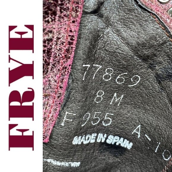 FRYE Deborah Studded Short Cowboy Western Boots Distressed Harness Pink, Size 8 - Picture 7 of 13